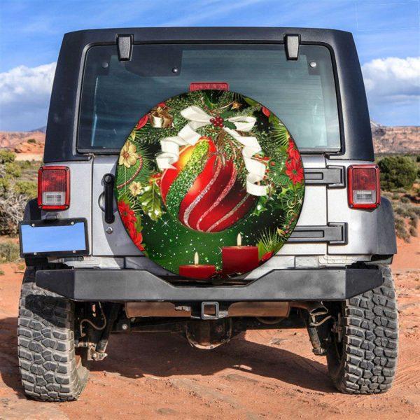 Christmas Tire Cover, Red Green Christmas Beads And Candles Tire Cover, Spare Tire Cover, Tire Covers For Cars