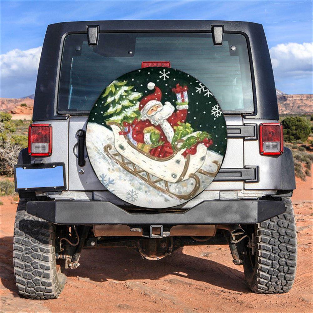 Christmas Tire Cover, Santa Claus And Snowmobile Tire Cover, Spare Tire Cover, Tire Covers For Cars