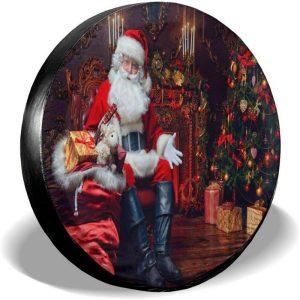 Christmas Tire Cover, Santa Claus Holding A…