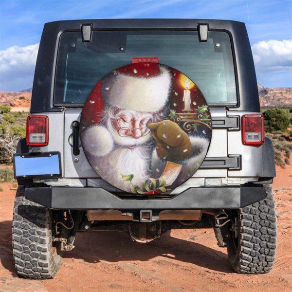 Christmas Tire Cover, Santa Claus In Front Of The Candle Tire Cover, Spare Tire Cover, Tire Covers For Cars