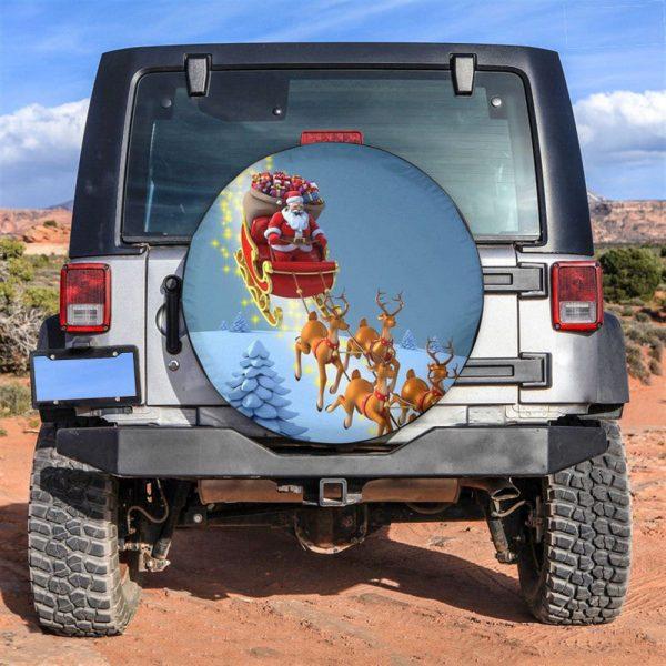 Christmas Tire Cover, Santa Claus With Reindeers Tire Cover, Spare Tire Cover, Tire Covers For Cars