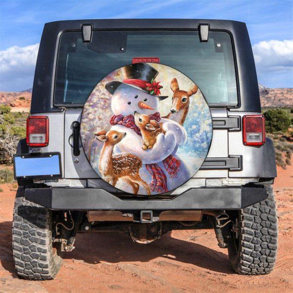 Christmas Tire Cover, Snowman And Deer Lover Tire Cover, Spare Tire Cover, Tire Covers For Cars