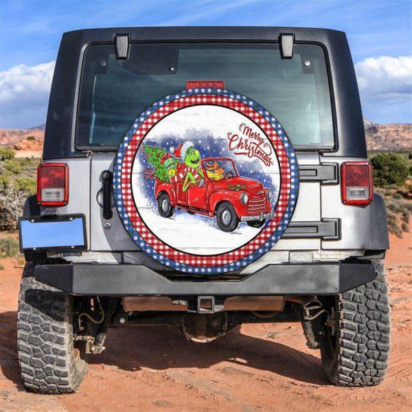 Christmas Tire Cover, The Grinch And His Dog Driving Red Christmas Car Tire Cover, Spare Tire Cover, Tire Covers For Cars