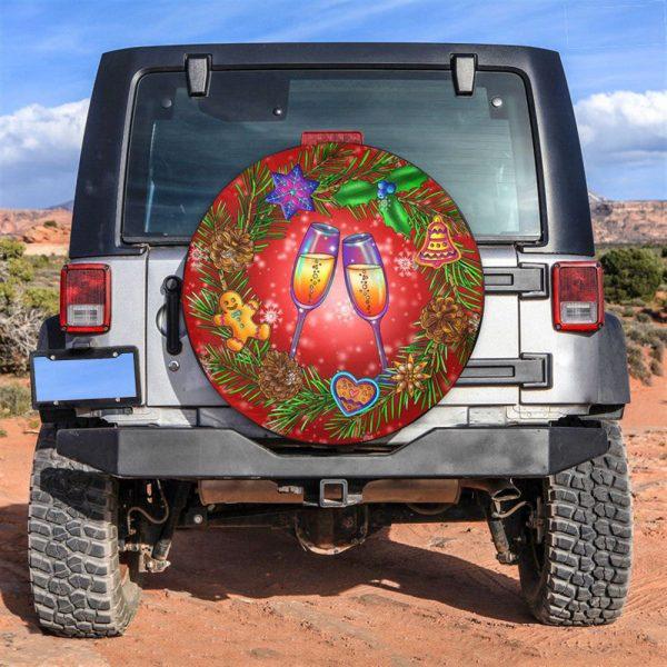 Christmas Tire Cover, Wine Glass Christmas Laurel Wreath Art Tire Cover, Spare Tire Cover, Tire Covers For Cars