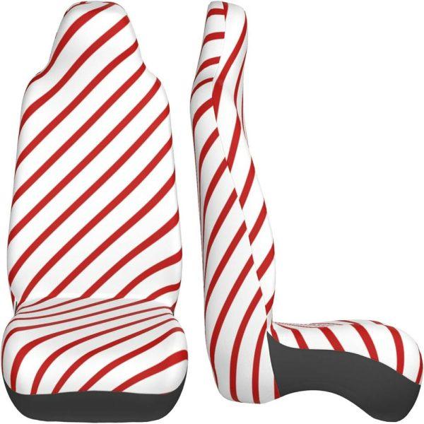 Christmas White Red Stripes Car Seat Covers Vehicle Front Seat Covers, Christmas Car Seat Covers