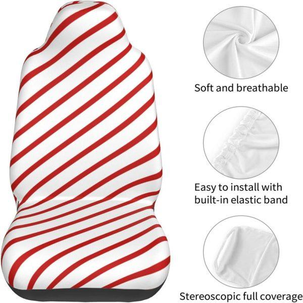 Christmas White Red Stripes Car Seat Covers Vehicle Front Seat Covers, Christmas Car Seat Covers
