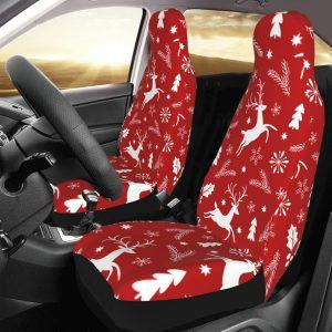 Christmas White Reindeer Car Seat Covers Vehicle Front Seat Covers, Christmas Car Seat Covers