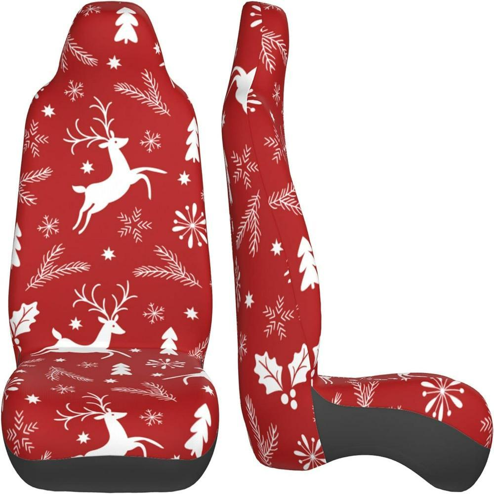 Christmas White Reindeer Car Seat Covers Vehicle Front Seat Covers, Christmas Car Seat Covers