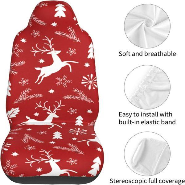 Christmas White Reindeer Car Seat Covers Vehicle Front Seat Covers, Christmas Car Seat Covers