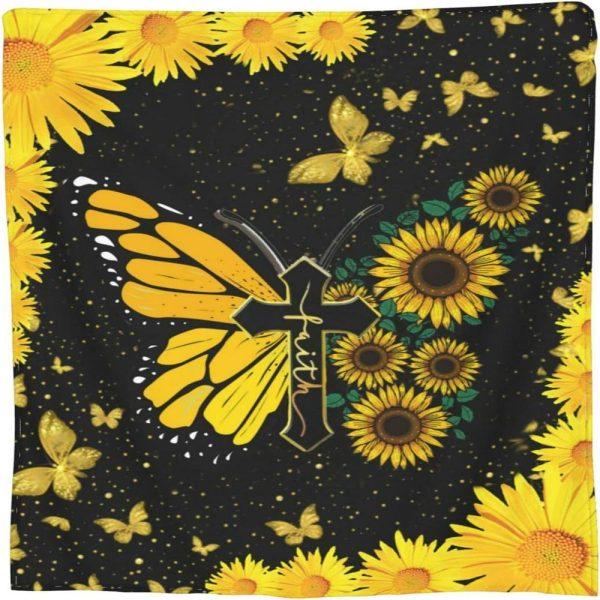 Crosses Butterflies Sunflower Picture Christian Quilt Blanket, Christian Blanket Gift For Believers