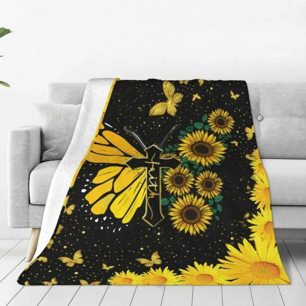 Crosses Butterflies Sunflower Picture Christian Quilt Blanket, Christian Blanket Gift For Believers