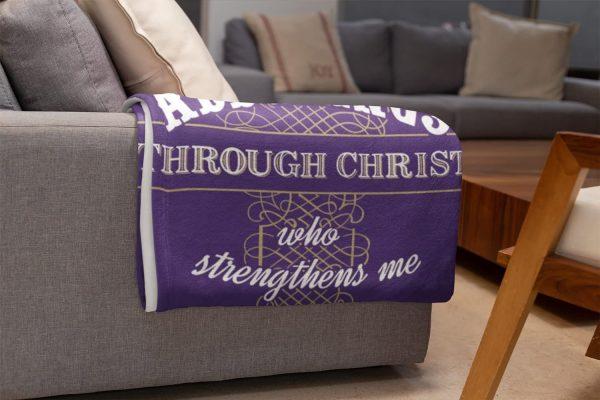 All Things Through Christ Who Strengthens Me Custom Name Christian Quilt Blanket, Christian Blanket Gift For Believers