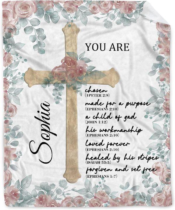 Christian You Are Chosen Custom Name Christian Quilt Blanket, Christian Blanket Gift For Believers