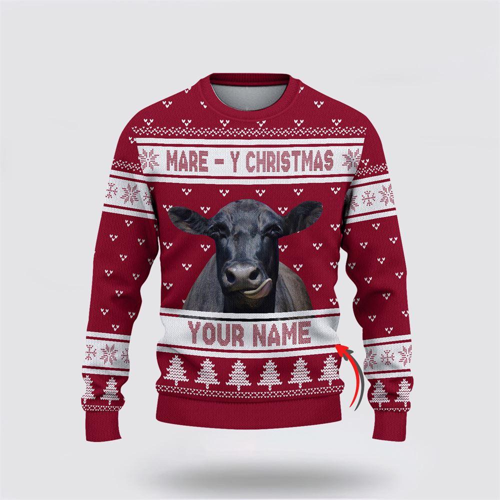 Custom Name Black Angus Mare Y Christmas Ugly Sweater, Gifts For Farmers, Rural Lovers Custom Name Black Angus Mare Y Christmas Ugly Sweater, Gifts For Farmers, Rural Lovers
