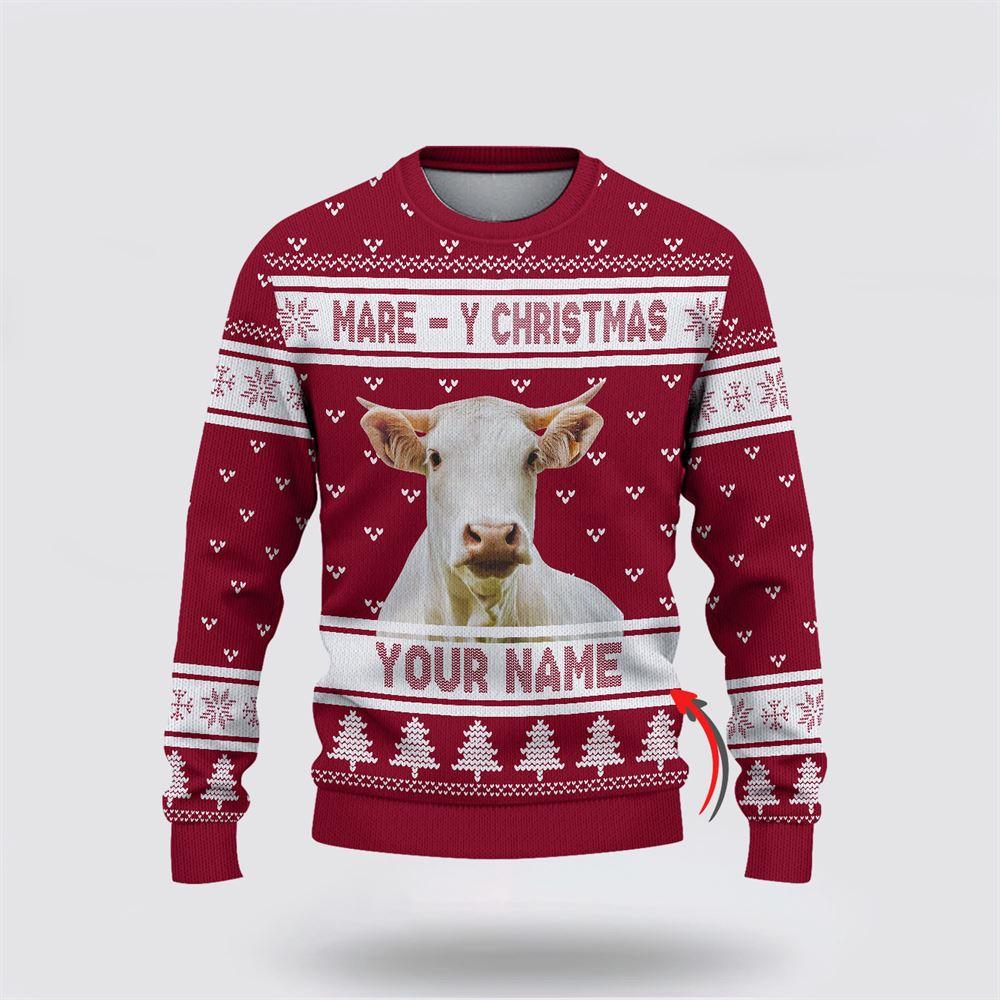 Custom Name Charolais Mare Y Christmas Ugly Sweater, Gifts For Farmers, Rural Lovers Custom Name Charolais Mare Y Christmas Ugly Sweater, Gifts For Farmers, Rural Lovers