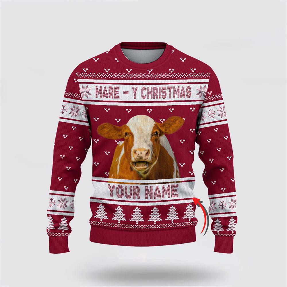Custom Name Hereford Cattle Mare Y Christmas Ugly Sweater, Gifts For Farmers, Rural Lovers Custom Name Hereford Cattle Mare Y Christmas Ugly Sweater, Gifts For Farmers, Rural Lovers