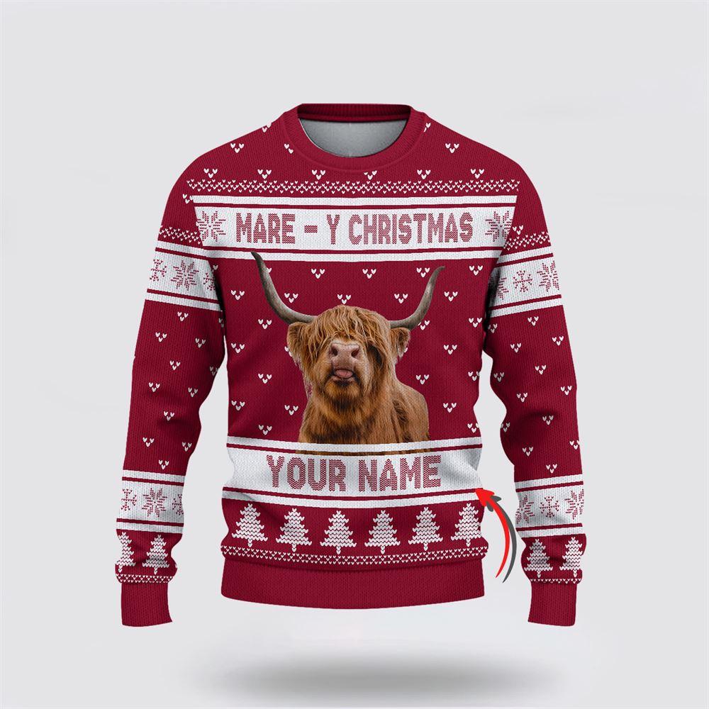 Custom Name Highland Cattle Mare Y Christmas Ugly Sweater, Gifts For Farmers, Rural Lovers Custom Name Highland Cattle Mare Y Christmas Ugly Sweater, Gifts For Farmers, Rural Lovers