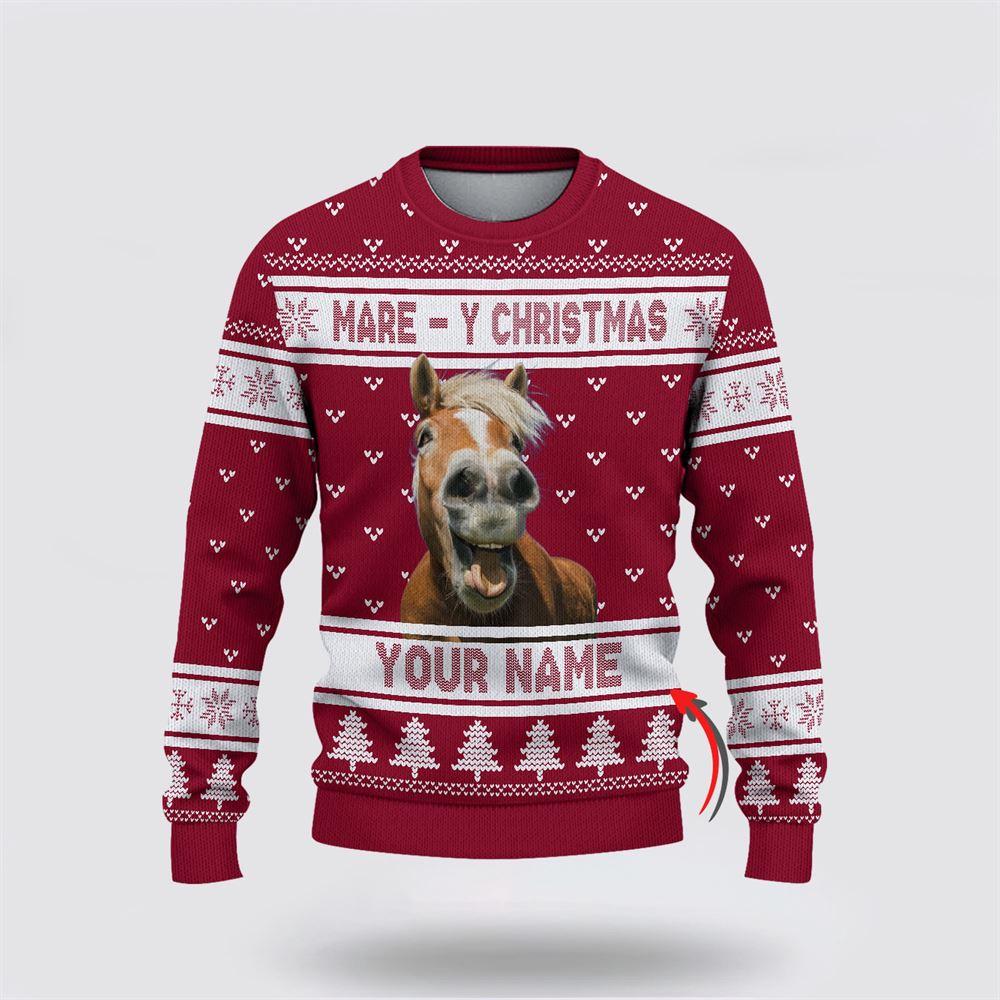 Custom Name Horse Mare Y Christmas Ugly Sweater, Gifts For Farmers, Rural Lovers Custom Name Horse Mare Y Christmas Ugly Sweater, Gifts For Farmers, Rural Lovers