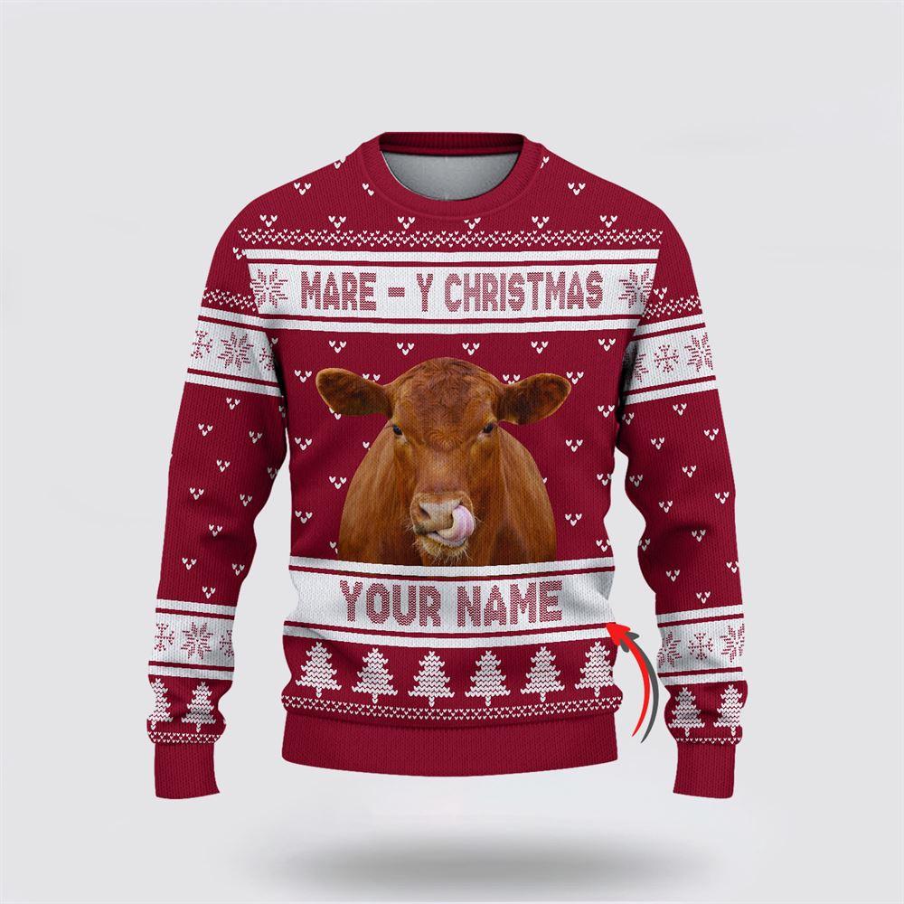 Custom Name Red Angus Mare Y Christmas Ugly Sweater, Gifts For Farmers, Rural Lovers Custom Name Red Angus Mare Y Christmas Ugly Sweater, Gifts For Farmers, Rural Lovers