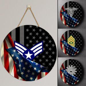Custom Round Wood Sign US Air Force USA Flag Round Wood Sign Personalized Rank Military For Military Personnel 2 uap0zy.jpg
