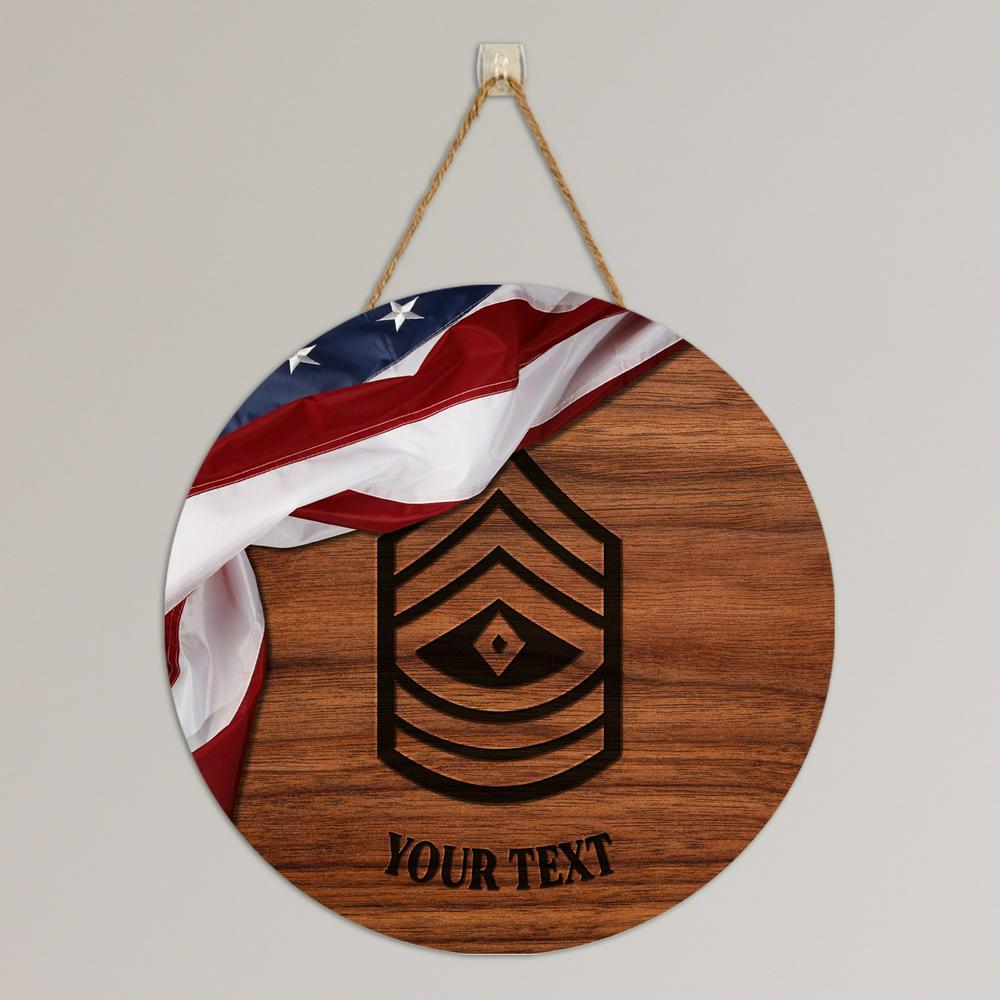 Custom Round Wood Sign, US Army USA Flag With Military, Personalized Name And Rank Army, For Military Personnel