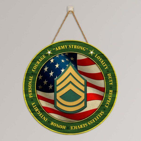 Custom Wood Sign, US Army Strong Round Wood Sign, Personalized Rank Army, For Military Personnel