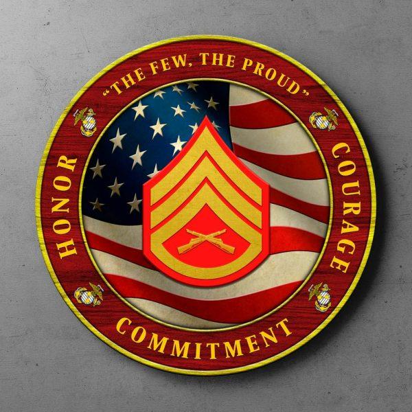 Custom Wood Sign, US Army The Few The Pround Round Wood Sign, Personalized Rank Army, For Military Personnel