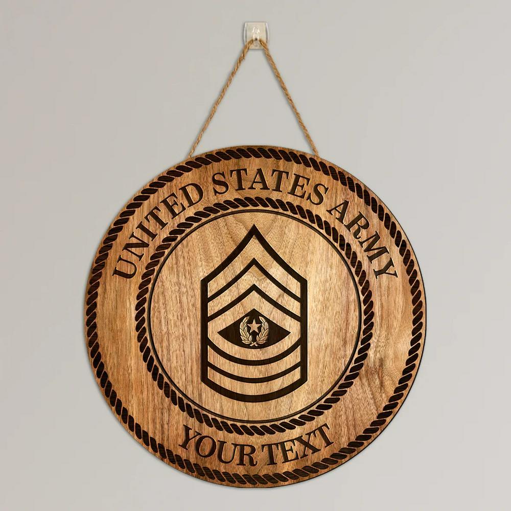 Custom Wood Sign, United States Army The Few The Pround Round Wood Sign, Personalized Name Rank Army, For Military Personnel