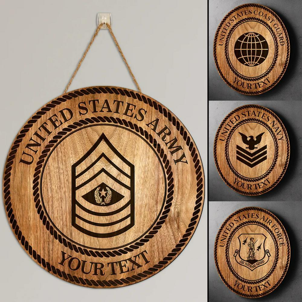 Custom Wood Sign, United States Army The Few The Pround Round Wood Sign, Personalized Name Rank Army, For Military Personnel