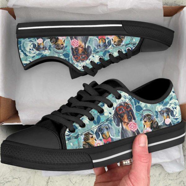 Dachshund Dog Flowers Pattern Low Top Shoes Canvas Sneakers, Gift For Dog Lover