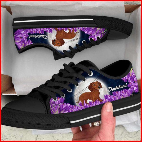 Dachshund Dog Purple Flower Low Top Shoes Canvas Sneakers, Gift For Dog Lover