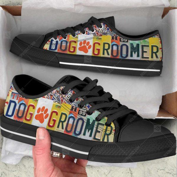 Dog Groomer License Plates Low Top Shoes Canvas Sneakers, Gift For Dog Lover