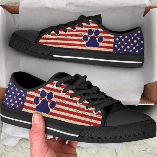 Dog Paw USA Flag Low Top Shoes Canvas Sneakers Casual Shoes, Gift For Dog Lover