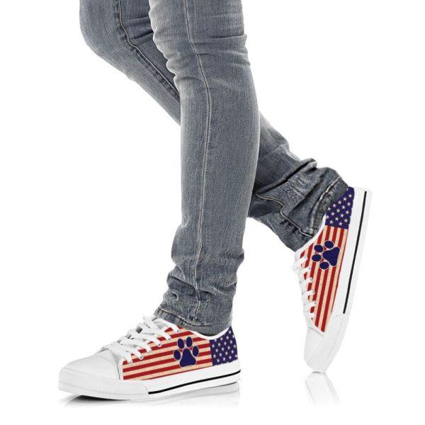 Dog Paw USA Flag Low Top Shoes Canvas Sneakers Casual Shoes, Gift For Dog Lover