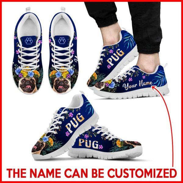 Dog Sneaker, Custom Pug Dog Lover Shoes Flower Power Sneaker Walking Shoes, Dog Shoes Running, Dog Shoes Near Me
