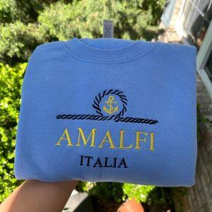 Embroidered Sweatshirts, Amalfi Coast Italy Embroidered Sweatshirt, Women’s Embroidered Sweatshirts