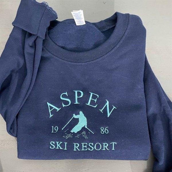Embroidered Sweatshirts, Aspen Ski Resort Embroidered Sweatshirt, Women’s Embroidered Sweatshirts