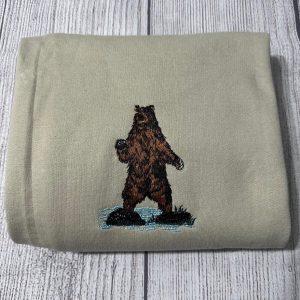 Embroidered Sweatshirts, Brown Bear Embroidered Sweatshirts, Bear Embroidered Crewneck, Women’s Embroidered Sweatshirts