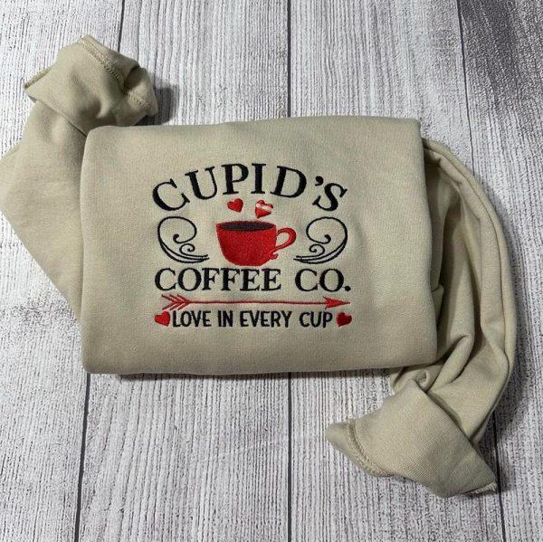 Embroidered Sweatshirts, Cupid Coffee Co Embroidered Sweatshirt, Women’s Embroidered Sweatshirts