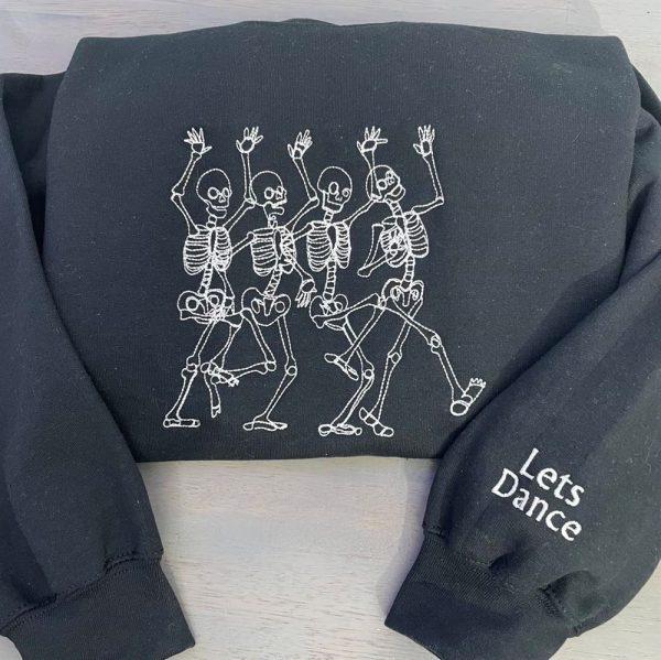 Embroidered Sweatshirts, Dancing Skeleton Embroidered Sweatshirt, Women’s Embroidered Sweatshirts