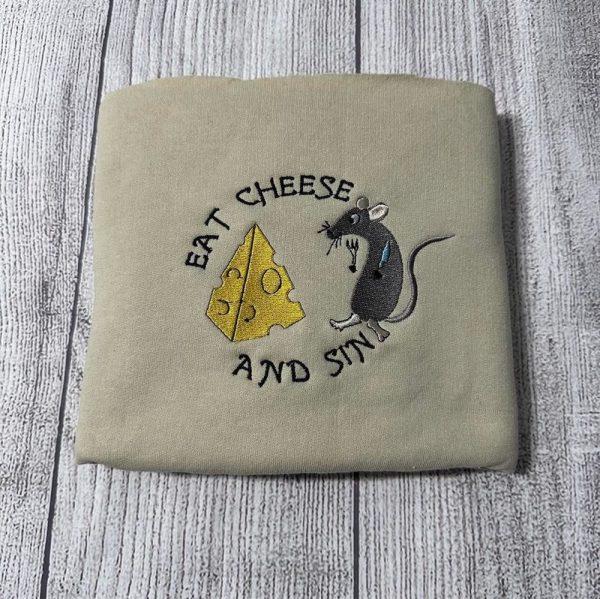 Embroidered Sweatshirts, Eat Cheese And Sin Embroidered Sweatshirt, Women’s Embroidered Sweatshirts