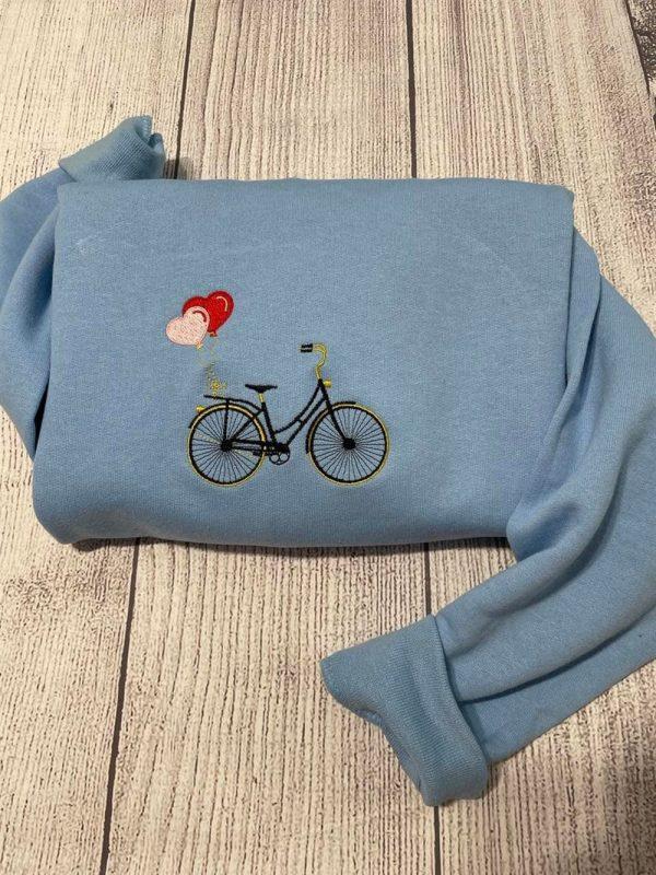 Embroidered Sweatshirts, Embroidered Bicycle Sweatshirt; Valentine Sweatshirt, Women’s Embroidered Sweatshirts