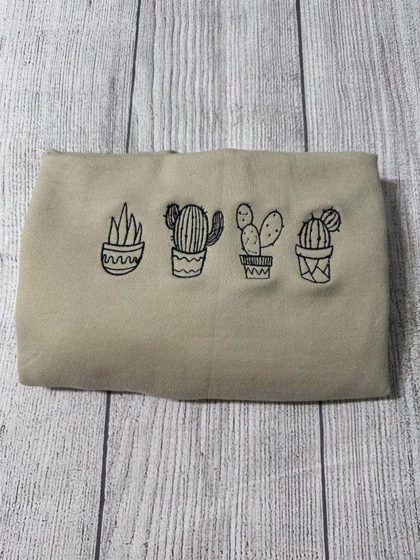 Embroidered Sweatshirts, Embroidered Vintage Cactus Plants Sweatshirt, Women’s Embroidered Sweatshirts