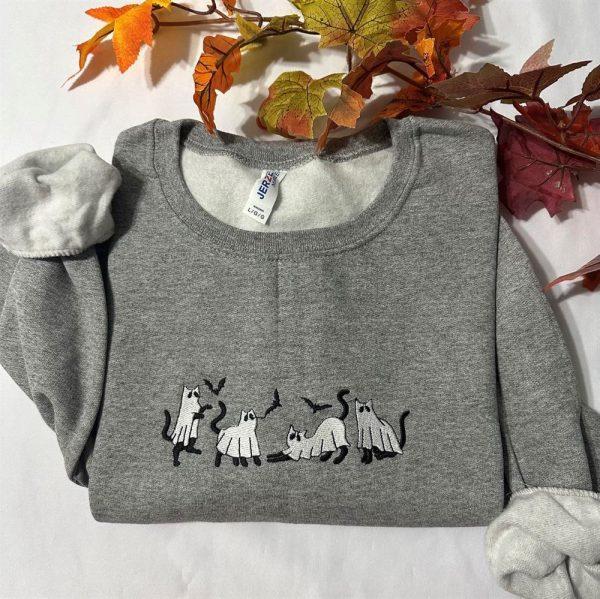 Embroidered Sweatshirts, Ghost Cats Embroidered Sweatshirt, Women’s Embroidered Sweatshirts