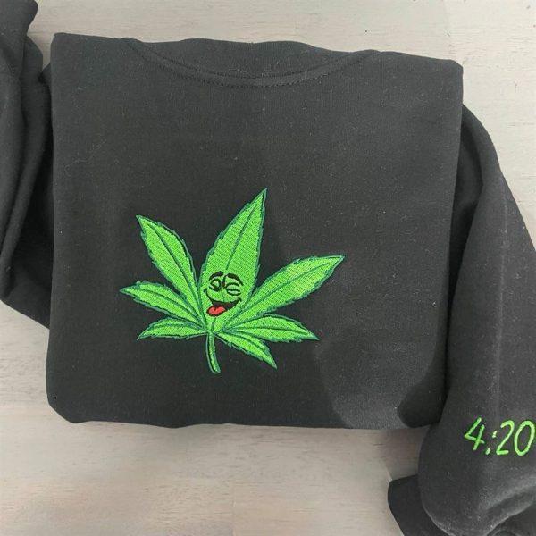 Embroidered Sweatshirts, Happy Weed Embroidered Sweatshirt, Women’s Embroidered Sweatshirts