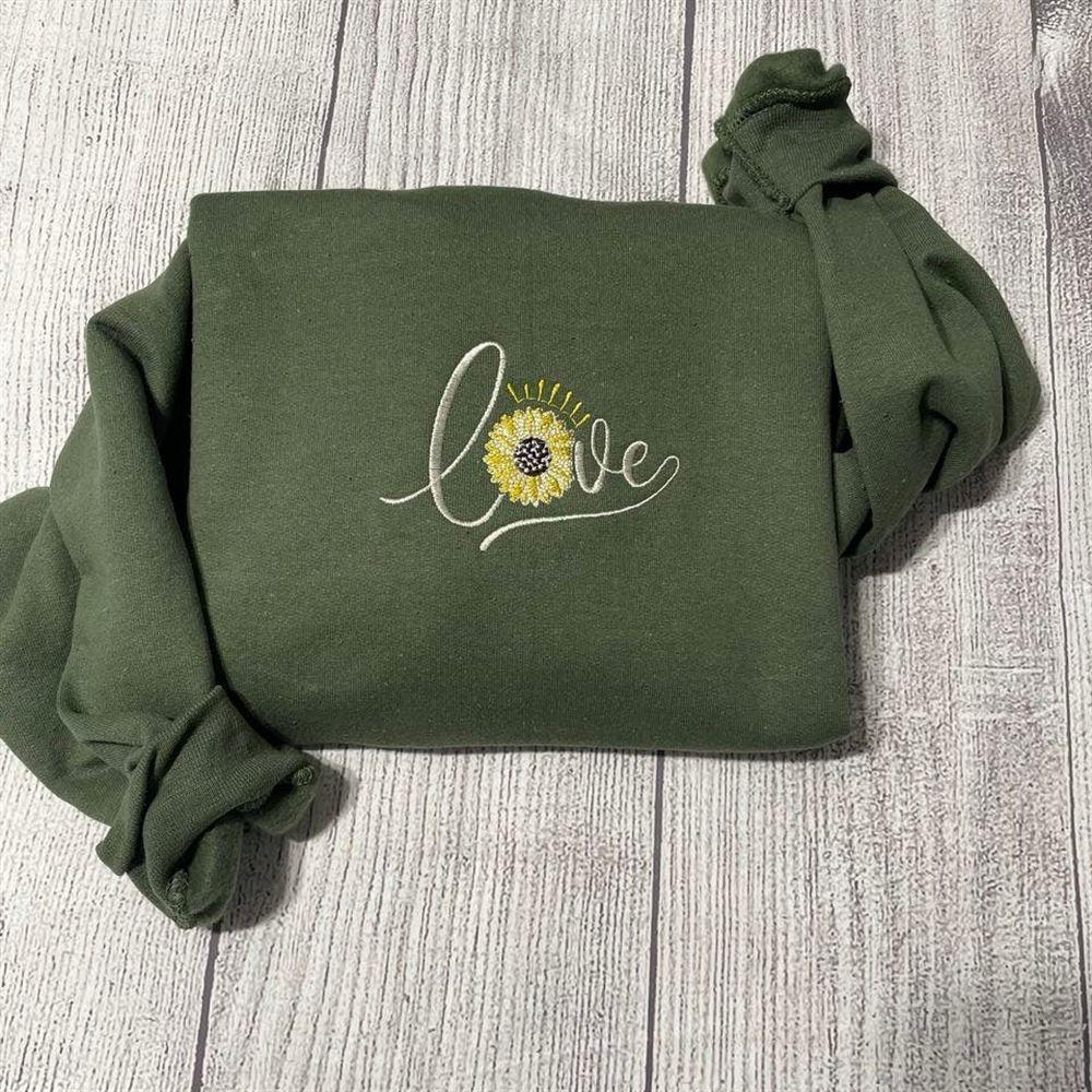 Embroidered Sweatshirts, Love Sunflower Embroidered Sweatshirt, Women’s Embroidered Sweatshirts