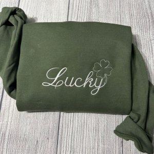 Embroidered Sweatshirts, Lucky Shamrock Embroidered Sweatshirt, Women’s…