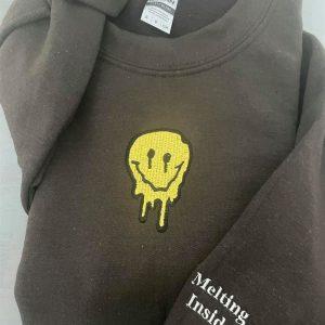 Embroidered Sweatshirts, Melted Smiley Embroidered Sweatshirt, Women’s…