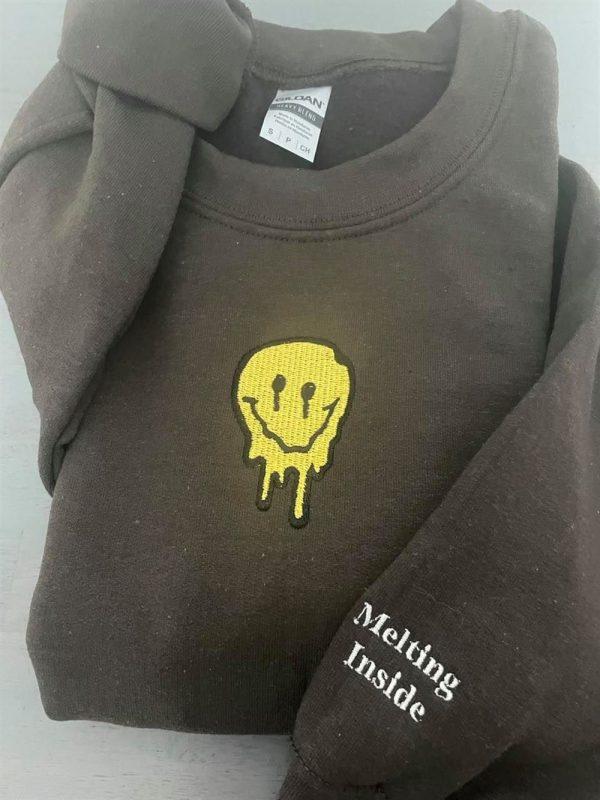 Embroidered Sweatshirts, Melted Smiley Embroidered Sweatshirt, Women’s Embroidered Sweatshirts