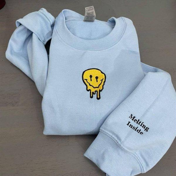 Embroidered Sweatshirts, Melted Smiley Embroidered Sweatshirt, Women’s Embroidered Sweatshirts